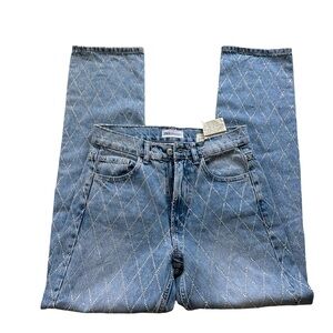 Zara High-Rise Blue Diamond-Quilted Jeans